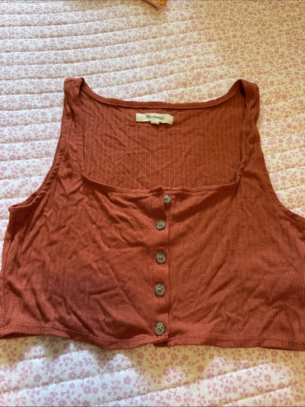Madewell Rust Ribbed Button-Front Crop Tank